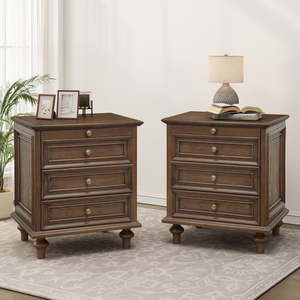 Farmhouse Nightstands Set Of 2 With 4 Drawers Wood Storage Side Tables Large End Table With Hidden <b>Pull</b> <b>Out</b> <b>Shelf</b> - Product Image 1