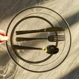 Platos <span class=keywords><strong>de</strong></span> <span class=keywords><strong>plástico</strong></span> <span class=keywords><strong>duro</strong></span> <span class=keywords><strong>de</strong></span> primera calidad para 25 invitados Platos <span class=keywords><strong>de</strong></span> cena <span class=keywords><strong>de</strong></span> oro transparente desechables <span class=keywords><strong>de</strong></span> lujo con diseño único para fiestas <span class=keywords><strong>de</strong></span> boda - Product Image 5