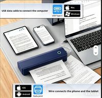 Printer Thermal Portabel A4 Tanpa Tinta, Printer Mini Mobile dengan Baterai 2600mAh, Resolusi 300DPI - Tersedia untuk Rumah/Kantor/Perjalanan, Ukuran Kecil