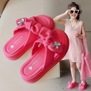 2024 été nouveauté filles mode bout ouvert nœud princesse un fil <span class=keywords><strong>sandales</strong></span> <span class=keywords><strong>petite</strong></span> <span class=keywords><strong>fille</strong></span> vêtements d'extérieur plage pantoufles - Product Image 3