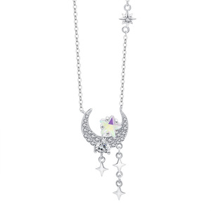 Collar con colgante de estrella y luna celestial de plata de ley S925 para mujer, joyería fina estética Y2K, cadena con borlas, regalo de cumpleaños - Product Image 1