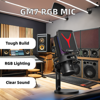 Microphone de bureau gaming GM7 RGB à condensateur avec lumières LED USB Type-C Cardioïde 80Hz-15kHz 44.1KHz/16bit pour le streaming et l'utilisation en studio