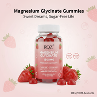 Gummies de glycinate de magnésium à la fraise en marque propre 1100 mg - Sans sucre, sans gluten, complément alimentaire énergétique pour adultes, 60 unités