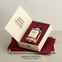 Boîte à parfum rigide de luxe sur mesure, style livre blanc magnétique, ouverture latérale, présentation pour emballage de parfum personnalisé