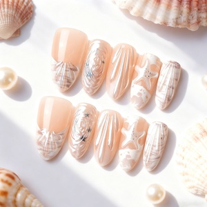 30 Piezas <span class=keywords><strong>de</strong></span> Uñas Postizas con Diseño <span class=keywords><strong>de</strong></span> Conchas Marinas Tridimensionales, Estilo Vacacional, Tipo Almendra, para la Playa - Product Image 2