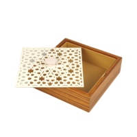 Boîte cadeau en bois de zèbre faite à la main, recyclable, avec couvercle blanc creux amovible, logo personnalisé, emballage pour chocolat pour le Ramadan et l'Aïd