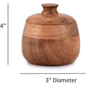 Pot de rangement artisanal en bois d'acacia avec couvercle 300 ml et moins pour le thé et l'utilisation sur le bureau - Product Image 4