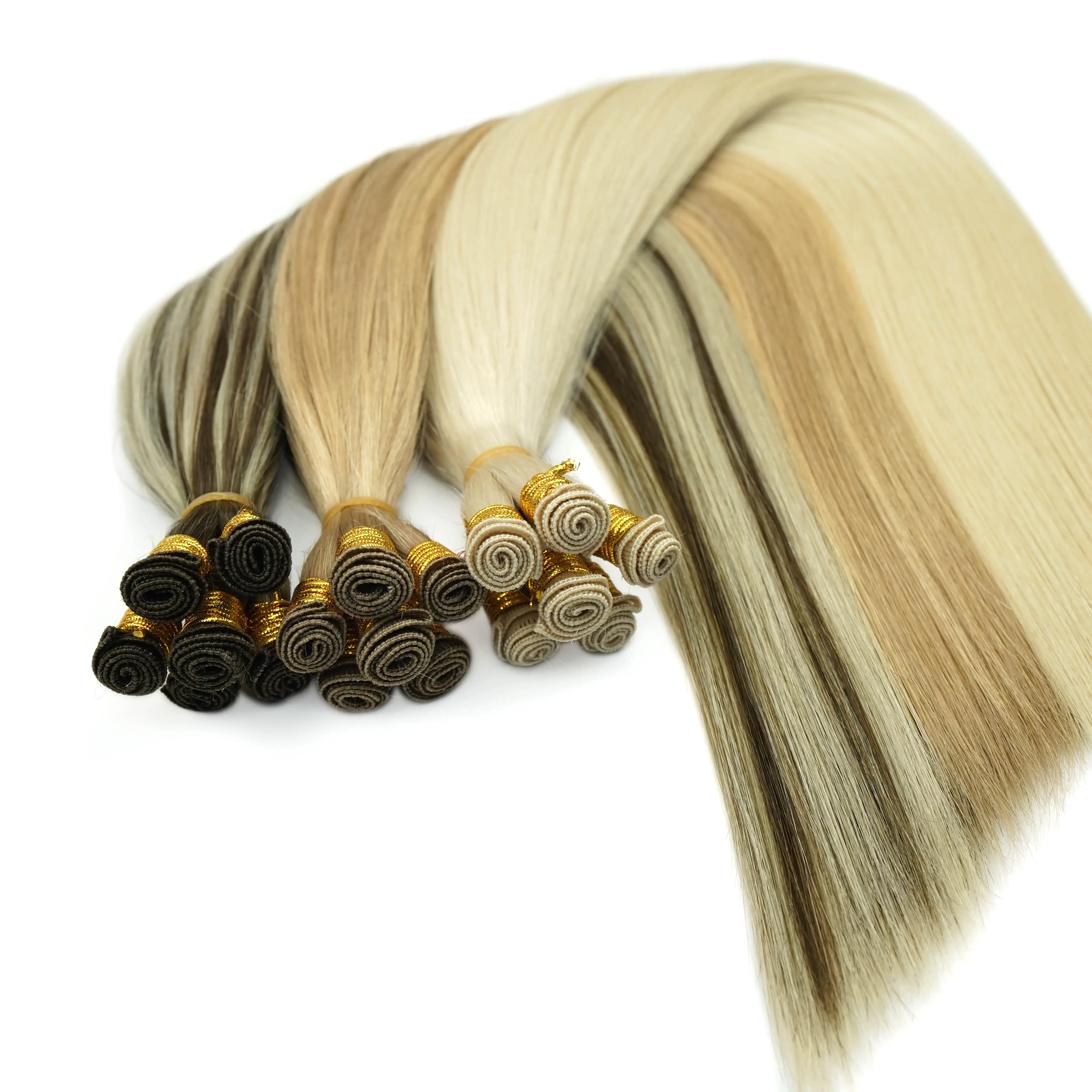 Light Color Virgin Russian Remy Hair Extensions Hand Tied Weft Two or Three Tone Color Actual Photo