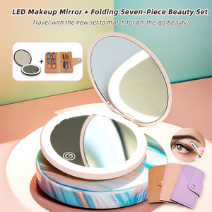 Tùy Chỉnh Nhỏ Gọn Mini Mỹ Phẩm Gương LED Ánh Sáng Xách Tay Hai Mặt Gấp Có Thể Sạc Lại Tay Gương Khuyến Mại Quà Tặng Logo - Product Image 2