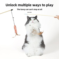 Bâtonnet en bois écologique pour chat, stimulant et anti-ennui, avec plume, clochette et jouet souris pour chat