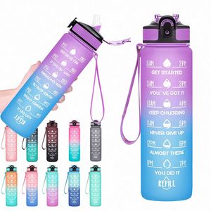 Botella de Agua Deportiva de Plástico con Logotipo Personalizado, 32 oz, Botella de Agua Motivacional Grande de Tritán con Marcador de Tiempo, Botella de Agua para Gimnasio - Product Image 1