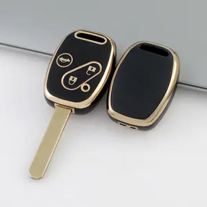Casing kunci mobil TPU garis emas, sarung kunci Remote untuk Honda Accord 2003-2005