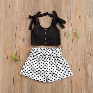 Conyson Toddler Baby Girl Summer 2 Cái Set Rắn Băng Treo Tops + Polka Dot Đàn Hồi Tim Ngắn Quần Trang Phục Giản Dị - Product Image 3