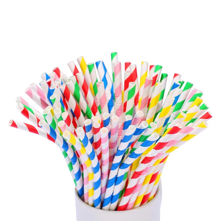 disposable strip printed flexible customized decoration eco wholesale paper straws biodegradable party drinking straws