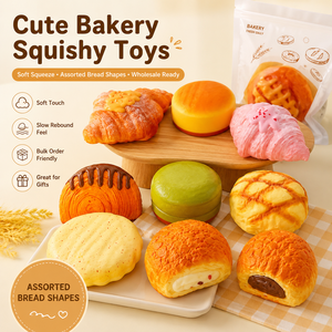 Jouets Squishy en Gros Mignons en Forme de Pain de Boulangerie, Jouets Anti-Stress Doux à Presser, Assortiment de Croissants et de Pains, Cadeau pour Enfants - Product Image 1