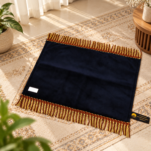 Navy Head Prayer Mat Prophet of Prayer Mat Premium Fur <b>Foam</b> Faux Sujood Mat with Gold Tassel and 24K Gold - Product Image 4
