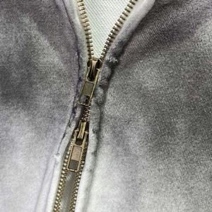 Sweat-shirt à capuche zippé pour homme, personnalisé, délavé à l'acide, style rétro à épaules tombantes, commande minimale faible, vente en gros - Product Image 3