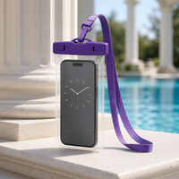 Pochette de téléphone transparente et étanche personnalisée avec fermeture à glissière bleue et cordon pivotant, sac étanche pour piscine et voyage