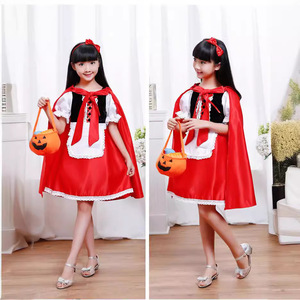 Disfraz de Halloween para niños, vestido de Caperucita Roja con capa y bolsa de calabaza para niñas, traje de cosplay - Product Image 3