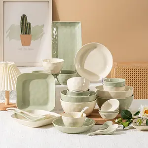 Ceramic Dinnerware Sets Plates Bowls Cups Sets, Lightweight Camping Dinnerware Microwave Dishwasher Safe