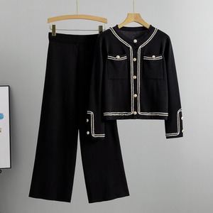 Nueva Colección Otoño Empire, Cárdigan de Punto Transpirable con Mezcla de Viscosa, Bordado, Cierre de Botón, Pantalones Anchos de Pierna Recta, Diseño Sólido para Mujer - Product Image 6