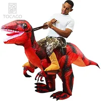 Inflatable Dinosaur Riding a Raptor Costume, Air Blow up