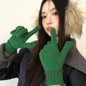 2025 automne hiver femmes rétro coupe-vent cyclisme doigt gants chaud laine contenant couleur Pure écran tactile personnalisé quotidien - Product Image 2