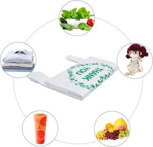 HuamaohengchunThank You T Shirt Bags White <b>Plastic</b> Grocery Bags with Handles, Standard Supermarket Size, 12 x 20 inch (100 pcs) - Product Image 6