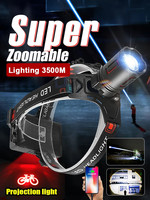 3500M LED 30W phare projecteur lampe frontale Camping étanche lampe torche lampe de poche longue portée phare Zoomable Rechargeable