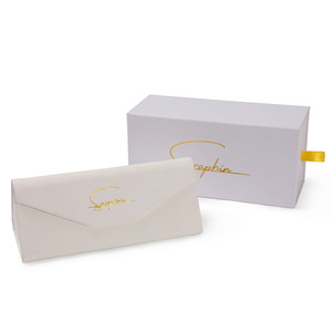 Đen trắng da Kính mắt bảo vệ trường hợp kính mát di động lưu trữ tam giác có thể gập lại Sunglass trường hợp bao bì hộp - Product Image 4