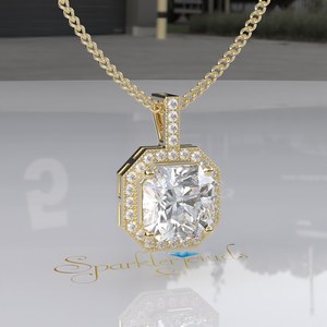 Asscher Cut Moissanite <b>Pendant</b> Solid Gold 3CT Asscher Halo Lab Grown Diamond <b>Pendant</b> Necklace Halo Square <b>Emerald</b> Cut <b>Pendant</b> - Product Image 6