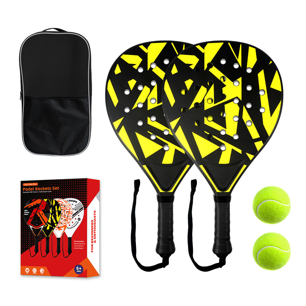 Raquette double ABS noire et jaune - double balle