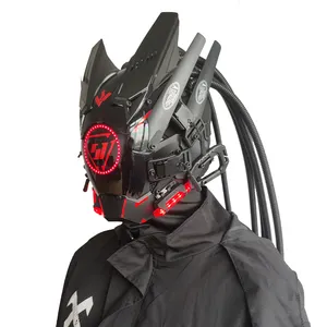 Mặt Nạ Hóa Trang Tiệc Halloween Mặt Nạ Cyberpunk Phát Sáng Tròn Đèn LED Cá Tính Mặt Nạ Bện Công Nghệ Nhập Vai Hóa Trang