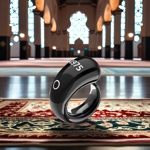 خاتم ذكي للمسلمين بتصميم إسلامي مع عداد رقمي للتسبيح وتذكير بالصلاة وساعة - Product Image 2