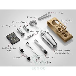 Bamboo Stand Makes It Perfect Home <b>Cocktail</b> Shaker Complete Bartender <b>Kit</b> Home Bartender - Product Image 5