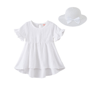 Robe d'été décontractée à manches courtes pour enfants, robe t-shirt pour filles, robe unie asymétrique pour bébés filles - Product Image 1