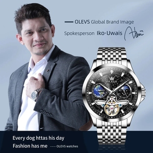 Reloj de lujo OLEVS para hombre, luminoso, resistente al agua, totalmente automático, mecánico, con esfera de cielo estrellado, fase lunar y diseño hueco. - Product Image 4