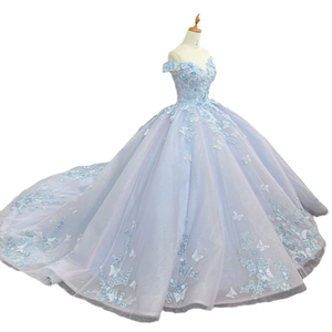 Abito da ballo azzurro per Quinceañera, <span class=keywords><strong>Vestito</strong></span> da principessa per 15 anni, con pizzo a <span class=keywords><strong>farfalla</strong></span>, per celebrazioni formali e feste di compleanno - Product Image 2