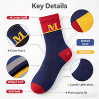 Chaussettes pour hommes à motif lettre M, chaussettes décontractées en coton à blocs de couleur, chaussettes habillées à bord côtelé, logo personnalisé OEM