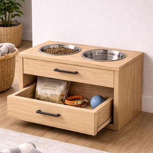 Supporto Rialzato per Ciotole per Cani, Alzata per Ciotole in Legno con Cassetto - Product Image 1