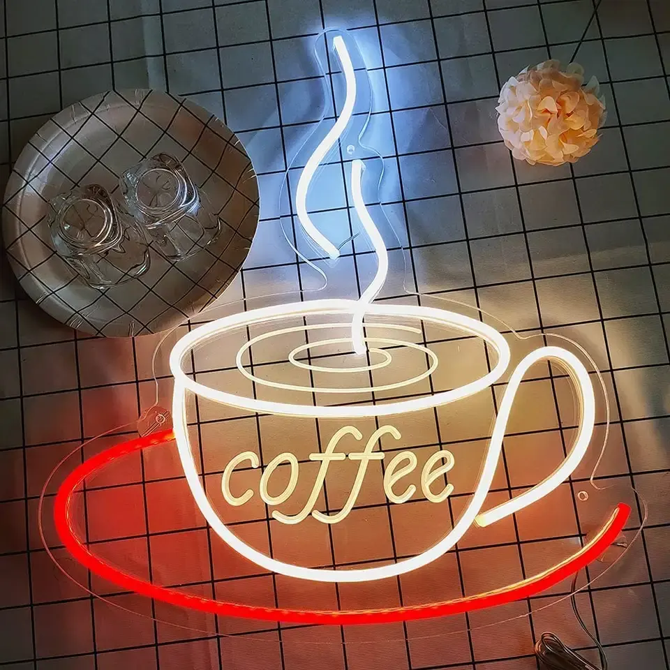 Unique Coffee Neon Sign Open Signs with 3D Art Design Red Neon Sign with Dimmer for Shop, Restaurant,Bar light up letters