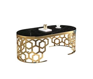 Luxo Moderno Branco Oval Centro Mesa De Café TV Stand Móveis Set Gold Stainless <span class=keywords><strong>Steel</strong></span> <span class=keywords><strong>Frame</strong></span> com Mármore Top para Sala de estar - Product Image 6