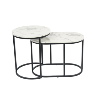 Mesa Auxiliar de Madera para Sala de Estar con Marco de Metal, Juego de 2 Mesas Redondas Encajables, Económicas - Product Image 1