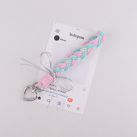 Porte-clés en corde de coton tressée artisanale avec fermoir cœur plaqué or, sangle de téléphone, bijou, breloque de sac tissée pour clés