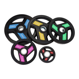 Disques de <span class=keywords><strong>musculation</strong></span> pour haltères, revêtement caoutchouc, <span class=keywords><strong>fonte</strong></span>, 3 trous, Tri Grip, pour entraînement de force et haltérophilie - Product Image 2