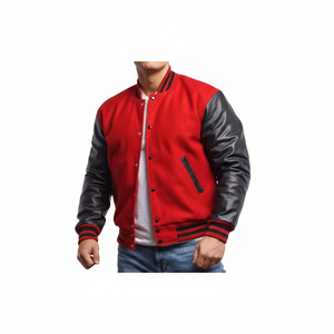 Vente en gros de veste universitaire à col rabattu à la mode veste de baseball avec appliques pour hommes avec poche et manches en cuir veste pour hommes - Product Image 1