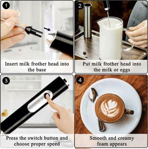 Rechargeable <b>Milk</b> Frother Handheld for Coffee,3 Speeds Frother Wand,Coffee Frother With 2 Heads - Product Image 6