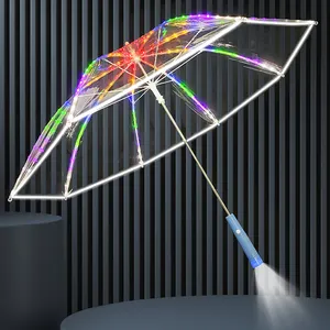 Clear Poe Luifel Duurzaam Glasvezel Helder Gekleurde Led Licht Paraplu Handmatig Open