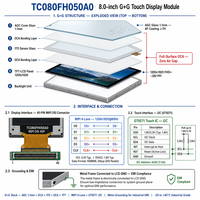Modul LCD IPS TFT 8.0" 1200x1920 MIPI 350 Nits Normal Hitam Panel Layar Sentuh G+G untuk Sistem Tertanam
