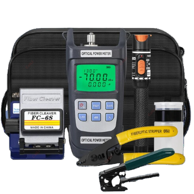 Complete 12pcs/set FTTH Cold Connection Fiber Optic Tool Kit Includes Alcohol Bottle Optical Power Meter 4G TCP